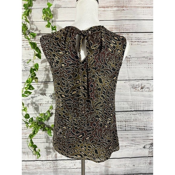 Tory Burch Blouse Tank size 2 Black Brown Cheetah Animal Sheer Cocktail Wedding - Picture 9 of 10